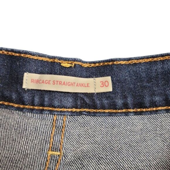 Levi's Ribcage Straight Ankle Buttonfly Ripped Torn Distressed Denim Blue Jeans - Picture 8 of 12